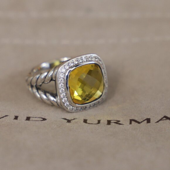 David Yurman Sterling Silver 11mm Albion Ring Lemon Citrine with Diamonds size 6 - Picture 2 of 8